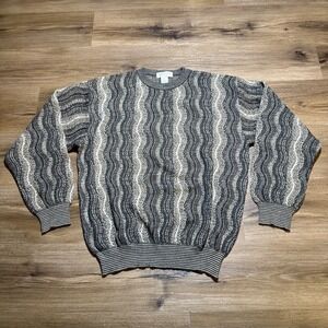 Vintage Tricots St Raphael MEDIUM Wool Blend Pullover Sweater Wavy Coogi Style M